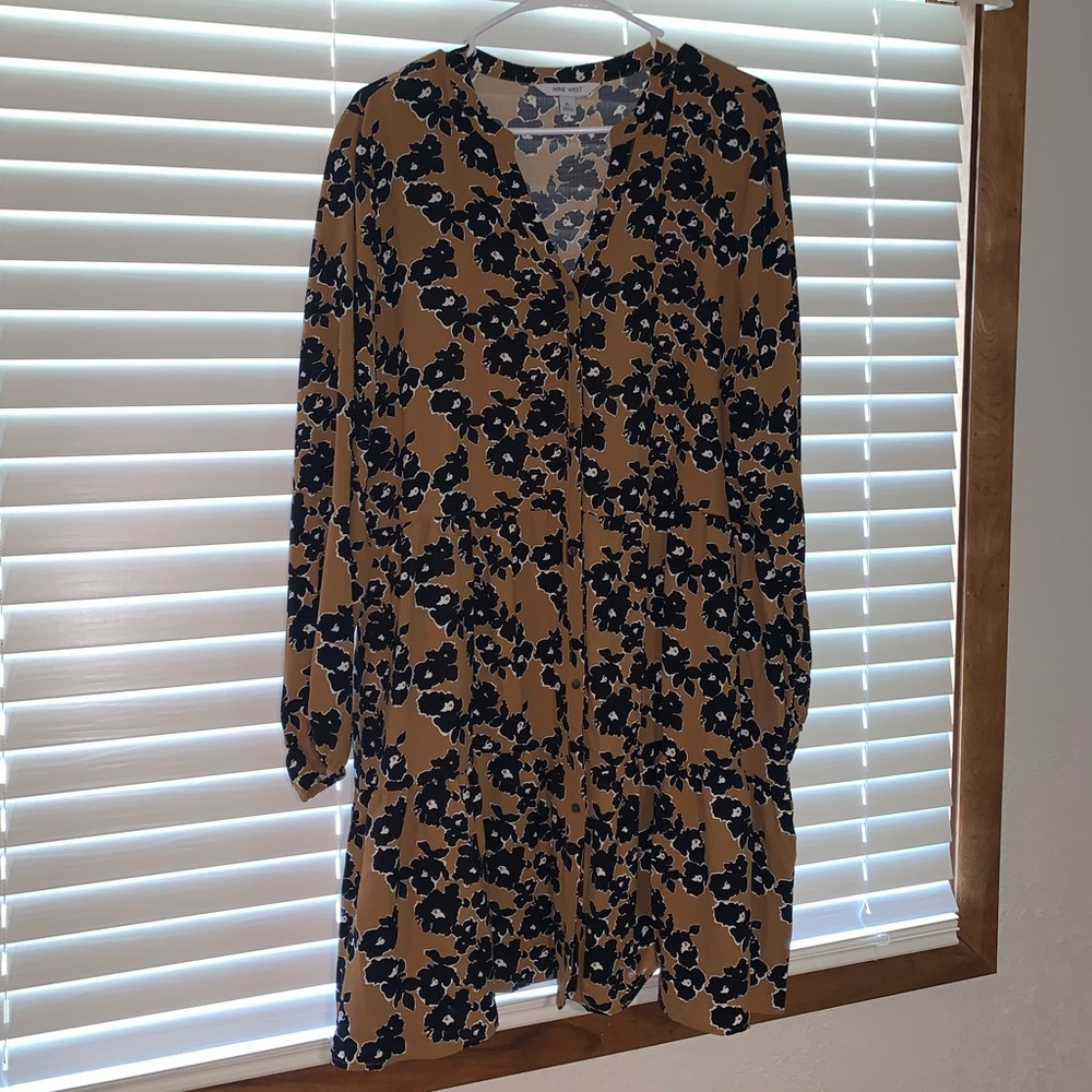 Nine West Black and Tan Floral Dress XL